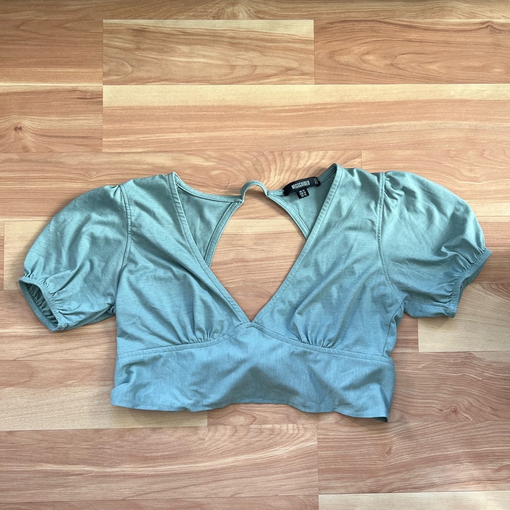 Missguided+ Teal Puff Sleeve Crop Top